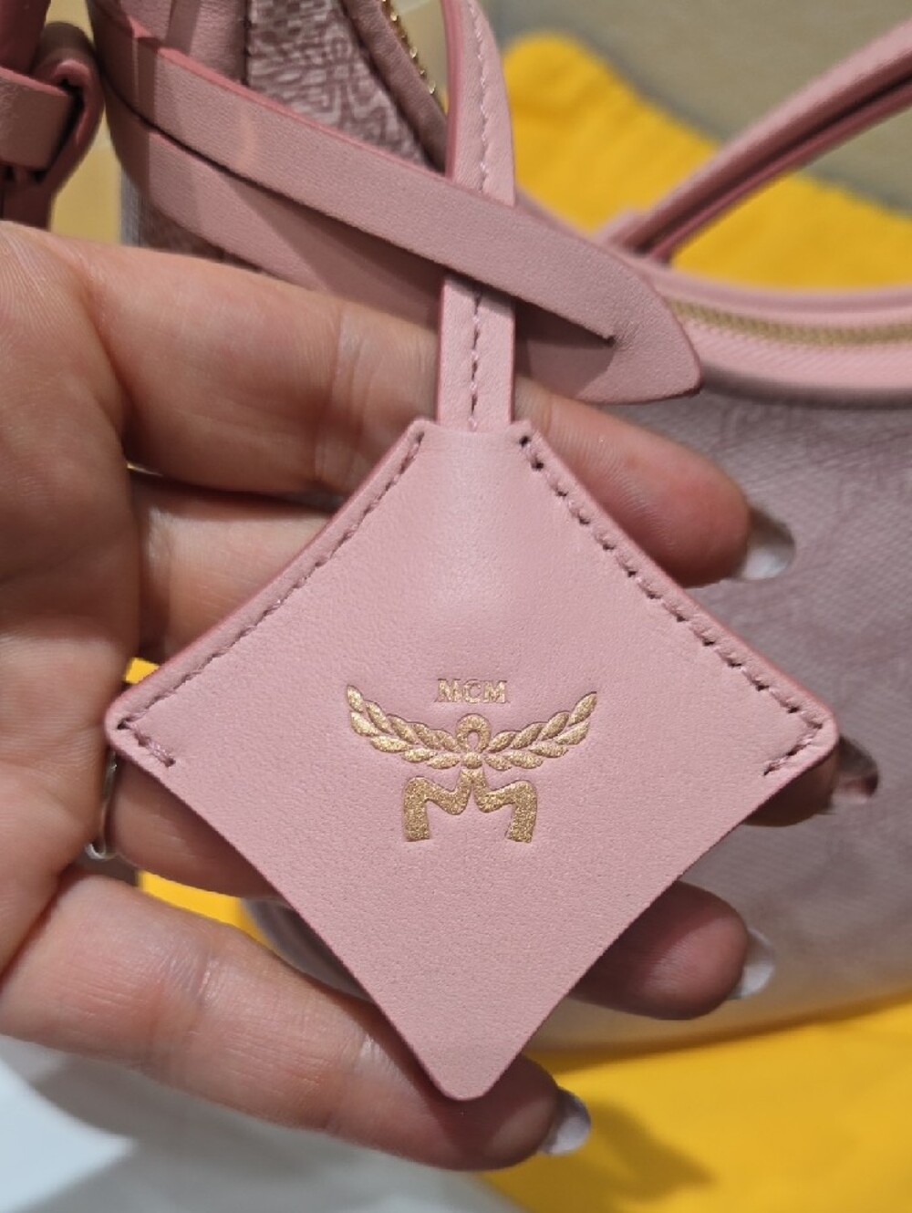 MCM Blush Pink Crescent Shoulder Bag with Gold Hardware - Picture 3 of 7